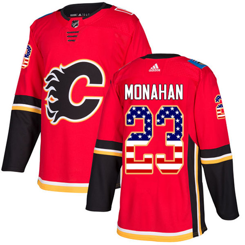 Adidas Flames #23 Sean Monahan Red Home Authentic USA Flag Stitched NHL Jersey